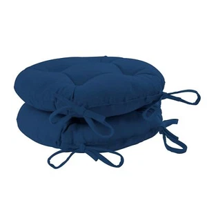 2x Round Dining Chair Seat Cushions Cotton Polyester Outdoor Dining 40cm Blue - Picture 1 of 7