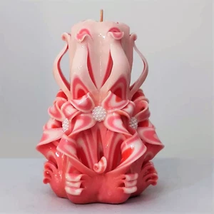 Velas talladas decoración del hogar diseño hecho a mano regalo tallado a mano pastel naranja blanco - Imagen 1 de 5