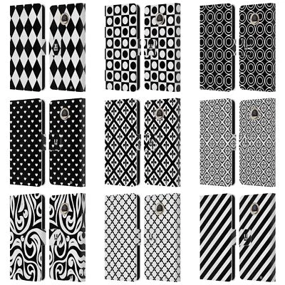 HEAD CASE DESIGNS BLACK AND WHITE PATTERNS LEATHER BOOK CASE FOR MOTOROLA PHONES - Image 1 of 4