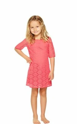Lilly Pulitzer Girls Hot Pink Coral Topanga Crochet Dress Sz Small - Image 1 of 4