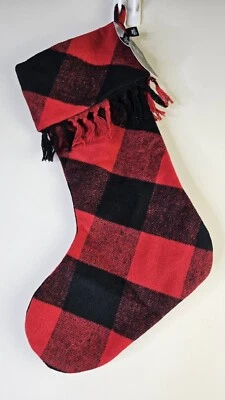 New Ralph Lauren Red/Black Christmas STOCKING with Fringe -Buffalo Plaid - NWT - Image 1 of 4