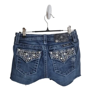 Miss Me Short Girls 14 Blue Embroidered Boho Distress Hip Hop Flap Pockets - Picture 1 of 9