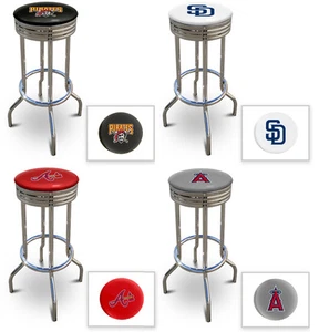 Bar Stool 24" Tall MLB Swivel Seat Backless Chrome Finish w/ Baseball Team Logo - Picture 1 of 31