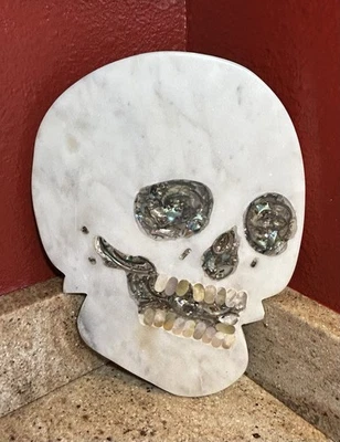 Placa de charcutaria de mármore caveira com madrepérola embutida e abalone + prato de caveira! - Imagem 1 de 4