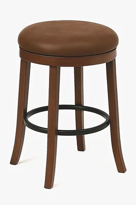 Taburete de bar giratorio de madera espresso de cuero de vaca - cuero rústico de gamuza occidental Foto 1 de 4