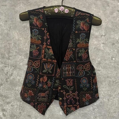 backroad blues vintage tapestry cottage boho grandma garden vest sz large - Image 1 of 4