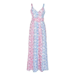 Gul Hurgel Belted Floral Linen Maxi Dress Pink Blue Floral Size Small NEW NWT - Picture 1 of 13