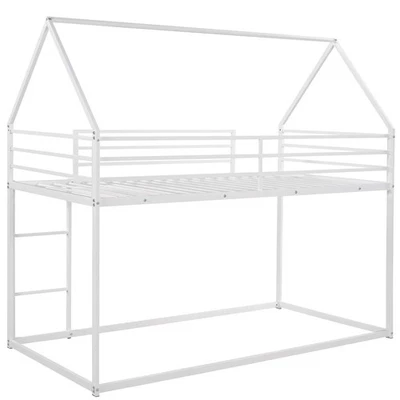 White Twin Over Twin House Bunk Bed – Fun Design with Built-In Ladder for Kids’ - Image 1 of 4