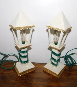 2er Set Vintage Weihnachten Glimmer Putz Lampe Post Straßenlaternen Japan - Bild 1 von 10