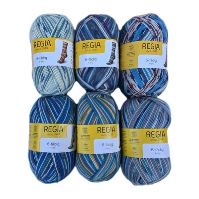 6x 150g Regia Sockenwolle 6-fädig bunt  blau grün grau rot  (70,00 €/Kg) Y602 - Bild 1 von 4