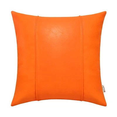Orange Leather Throw Pillow Covers 16 X 16 Inches - Faux Leather Pillow Cover... - Image 1 of 4