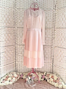 Ted Baker Nude-Pink Looez Lace Trim Pleated Midi Dress Size 12 Ted 3 BNWT - Picture 1 of 16