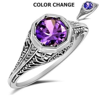 1CT Alexandrite 925 Solid Sterling Silver Art Nouveau Ring Sz 8 F3-2 - Image 1 of 4