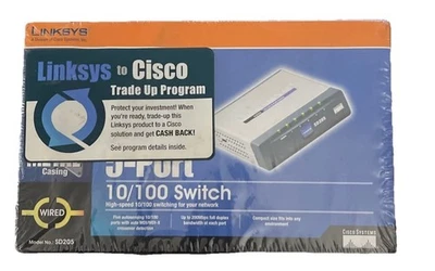 CISCO Linksys SD205 5-Port 10/100 Network Switch w/ Power Supply. New & Sealed - Image 1 of 4