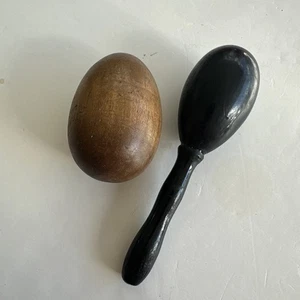 Vintage Antique Wooden Sock Darners 3” Egg & Black Old Darning Sewing Wood 6” - Picture 1 of 1