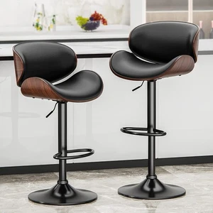New-Set of 2 Bar Stools PU Bar Chair Adjustable Height Kitchen Dining Chairs USA - Picture 1 of 10