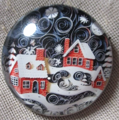 СТЕКЛЯННЫЙ КУПОЛ ПИКТ КНОПКА -- «ПЕРО» ГОРОД КРАСНЫЕ ДОМА СНЕГ ВЕТРЕНЫЙ NITE НЕБО КНОПКА - Изображение 1 из 2