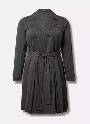 NWT Torrid Brushed Ponte Trench Coat Heather Charcoal size 3 (22/24) - Image 1 of 4