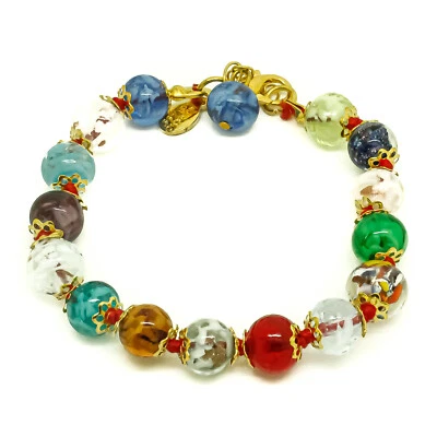 Murano Glas Armband Mehrfarbig Gold Handgemacht Venedig 15 Sommerso Perlen - Bild 1 von 4
