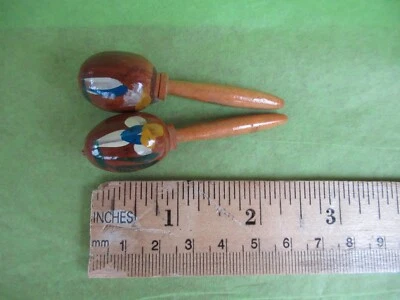 Vintage MINI Decorative Wooden Maracas Hand-Carved Flowers, MX, adorable! - Image 1 of 4