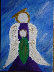 SALE Mounted Acrylic Painting on Canvas Board - Angel of Protection 10x8ins - Picture 1 of 2