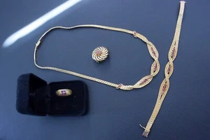4 tlg 750 18k Gold Schmuckset Rubin 80,27 gr Kette Armband Ring Brosche Italien - Bild 1 von 13