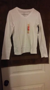 Girls Size 14/16 Faded Glory Long Sleeve V-Neck Cream Colored Shirt NWT - Picture 1 of 3