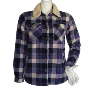 SOHO THREADS Fleece/Sherpa Jacket, S, Purple Plaid, Fuzzy Lining, Pockets - Picture 1 of 14