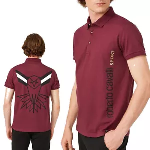 $225 Designer Rare ROBERTO CAVALLI Men's Logo Printed Sport Polo Button Shirt L - Picture 1 of 5