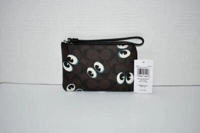 Coach Corner Zip Wristlet In Sig Canvas W Halloween Eyes- Brown/Black #CN005 NWT - Image 1 of 4