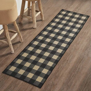 Black Check Indoor/Outdoor Rug/Runner Rect 22x78 VHC Brands - Picture 1 of 9