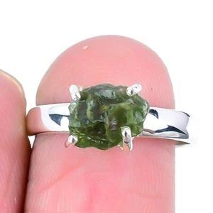 Moldavite Quartz Gemstone 925 Silver Artisan Wife Cluster Ring Jewelry Size 7.5 - Picture 1 of 7