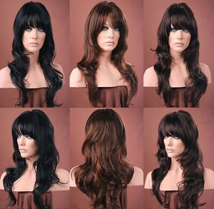 Forever Young Ladies Black Brown Auburn Long Tousled Layered Wigs UK Fashion Wig