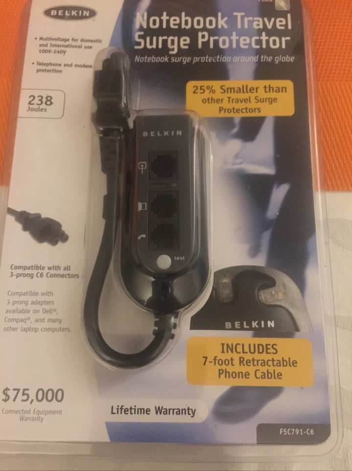 Belkin DELL in-line Travel SURGE PROTECTOR for notebook / laptop C6 110v-240v - Image 1 of 1