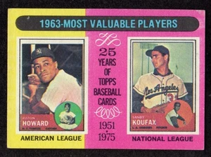 1975 Topps #190 1963-MVP's Elston Howard Yankees Sandy Koufax Dodgers Card VG/EX - Picture 1 of 2