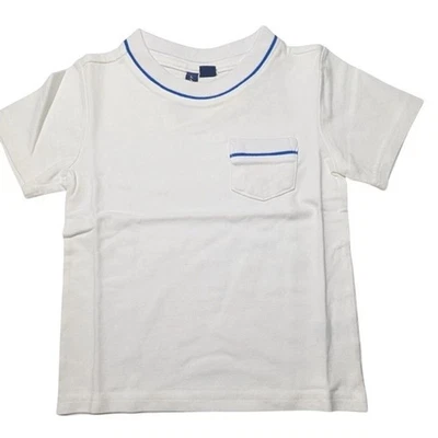 Camiseta Janie and Jack Meninos Bolso Tamanho 4 Branca com Acabamento Azul Nova - Imagem 1 de 4