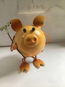 Pig Garden Metal Bouncy Tabletop Decor 6" x 6” - Picture 1 of 5