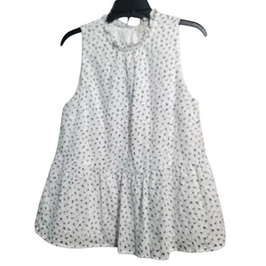 LOFT White Floral Eyelet Peplum High Neck Sleeveless Top Size M - Picture 1 of 5