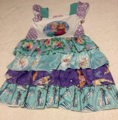 KRYSSI KOUTURE Girls Dress XL 5/6T Disney Frozen Elsa & Anna Ruffled Knee length - Image 1 of 4