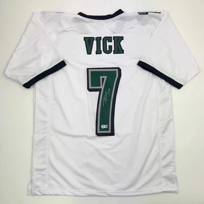 Autographed/Signed MICHAEL MIKE VICK Philadelphia White Football Jersey PSA COA - Image 1 of 4