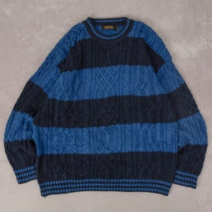 Brooks Brothers Vintage 90s Striped Knitted Jumper XL Cotton Mens Blue - Picture 1 of 6