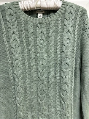Suéter LL Bean Grueso Tejido con Cable Algodón Verde Salvia Pescador Mujer’s Talla Med Foto 1 de 4