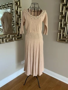 Vintage 1940’s-50’s Wool KNITTED Dress w/ Pleated Skirt - Picture 1 of 23