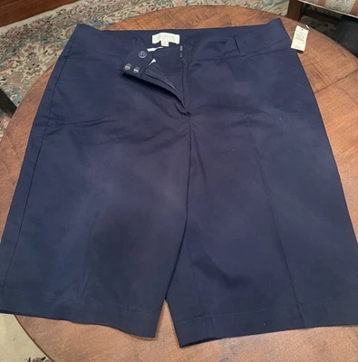 NWT Talbots Bermuda Shorts Women's Size 12 Navy Blue Cotton Blend - Image 1 of 3