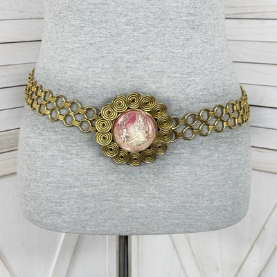 Cinturón de cadena de resina tallada medallón camafeo renacimiento victoriano vintage dorado rosa Foto 1 de 4