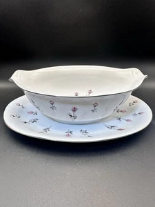 Harmony House Rosebud Gravy Boat w/ Attached Underplate Lt Dawn Grey Japan - Picture 1 of 7