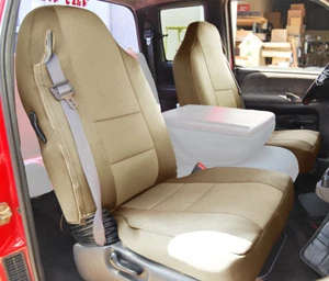 for DODGE RAM 1998-2002 IGGEE S.LEATHER CUSTOM FIT 2 FRONT SEAT COVERS BEIGE - Picture 1 of 5