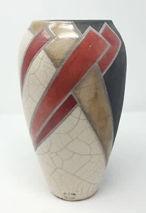 SHELDON GANSTROM SIGNIERTE RAKU KUNSTKERAMIK CRACKLE GLASUR 9 1/2" VASE 1985 - Bild 1 von 9