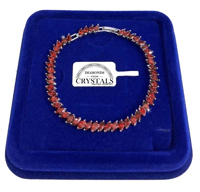 Bracciale Tennis Striscia Rosso pl. oro Bianco 18k con cristalli Zirconi  B35 - Immagine 1 di 4