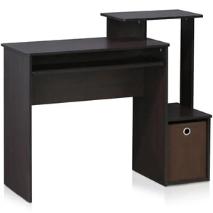 Furinno Office Computer Writing Keyboard Trays W/ Storage Bin Desk, Dark Walnut - Picture 1 of 4